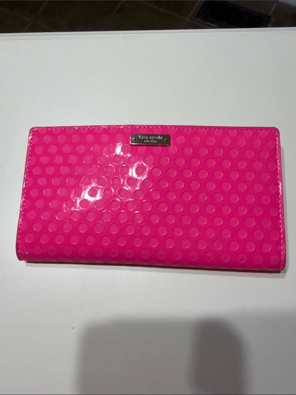 kate spade Bright Pink Patent Polka Dot Continental Wallet